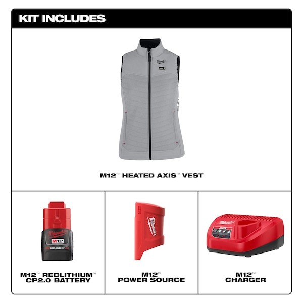 Milwaukee Tool F300e-212X Axis Heated Vest, Polyester, 2 To 8 Hours Heating