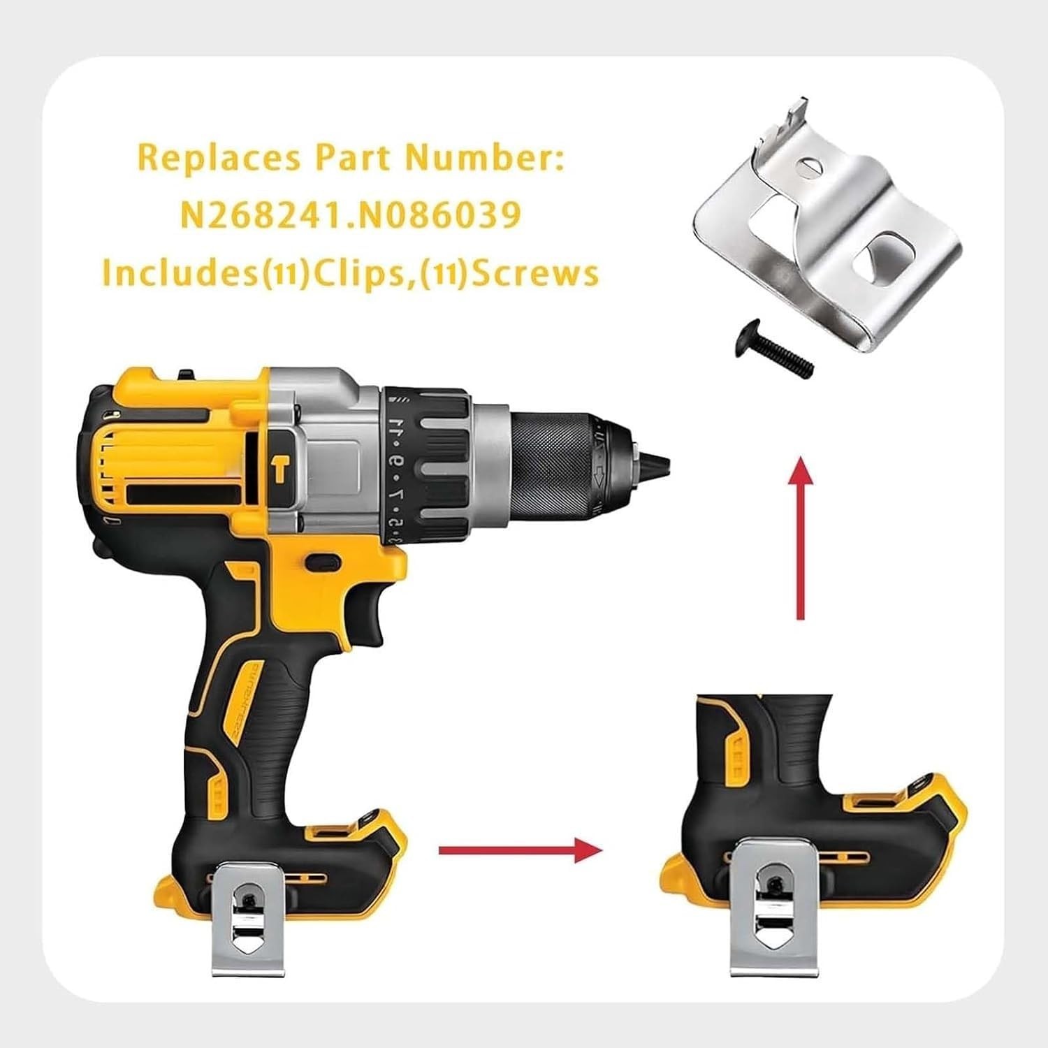 11pcs Stainless Steel Belt Clips for Power Tools, Compatible with 20V Drill Mode