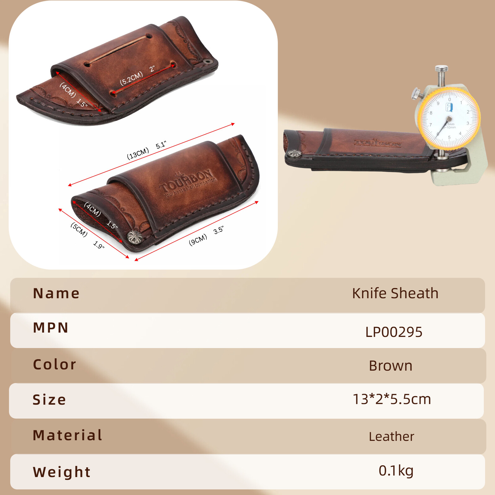 TOURBON Leather Knife Sheath 4″ Fixed Blade Cover Pocket Knives Carry Belt Pouch