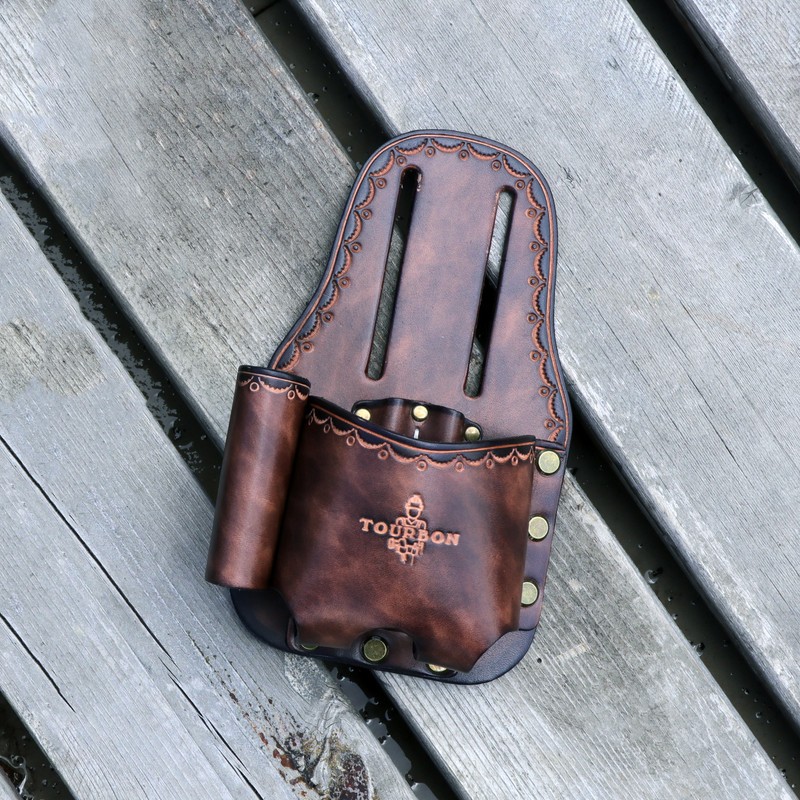 TOURBON Leather Tape Measuring Belt Pouch Knife Holder Contractor Pencil Case
