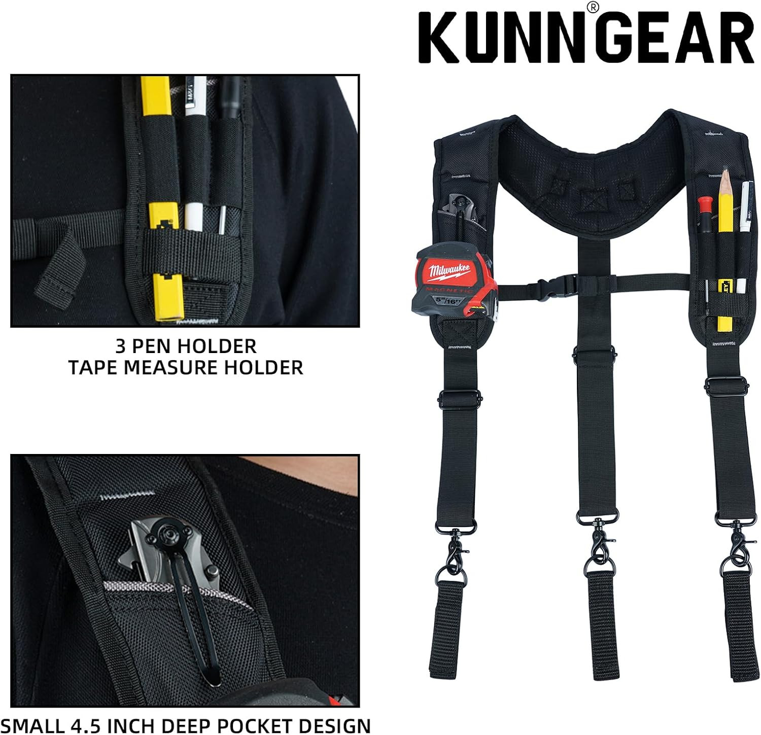 Tool Belt Suspenders,Heavy Duty 3-Points Padded Construction Work Pouch Suspende