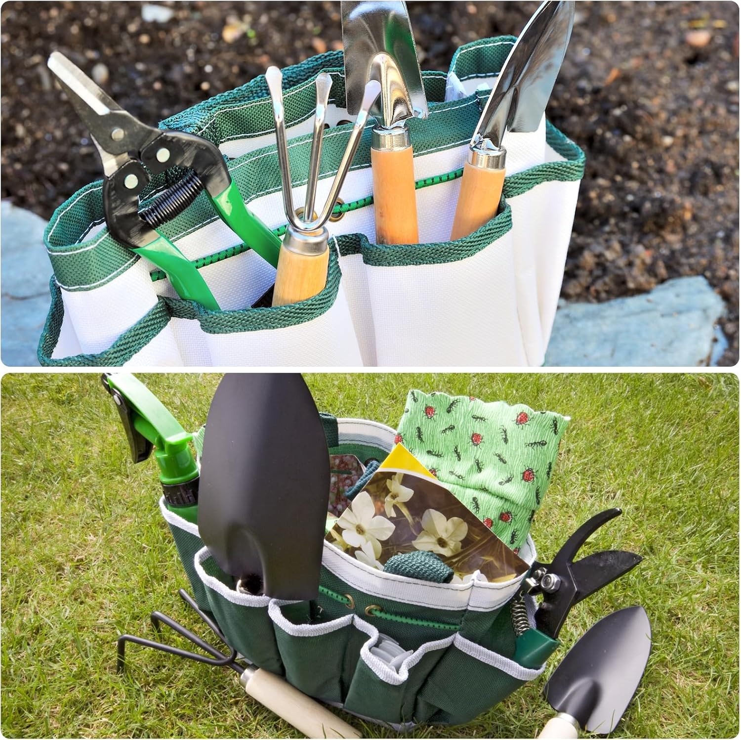 Small Garden Tool Bag Waterproof Oxford Tote Organizer Storage Carrier Green