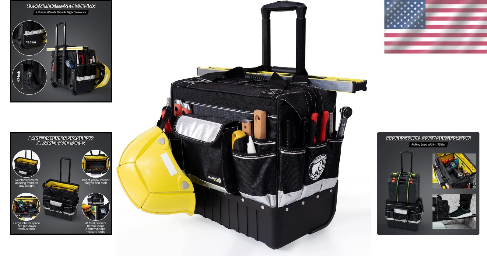 Heavy-Duty 18» Tool Bag with 40 Pockets – Waterproof & Portable with Wheels