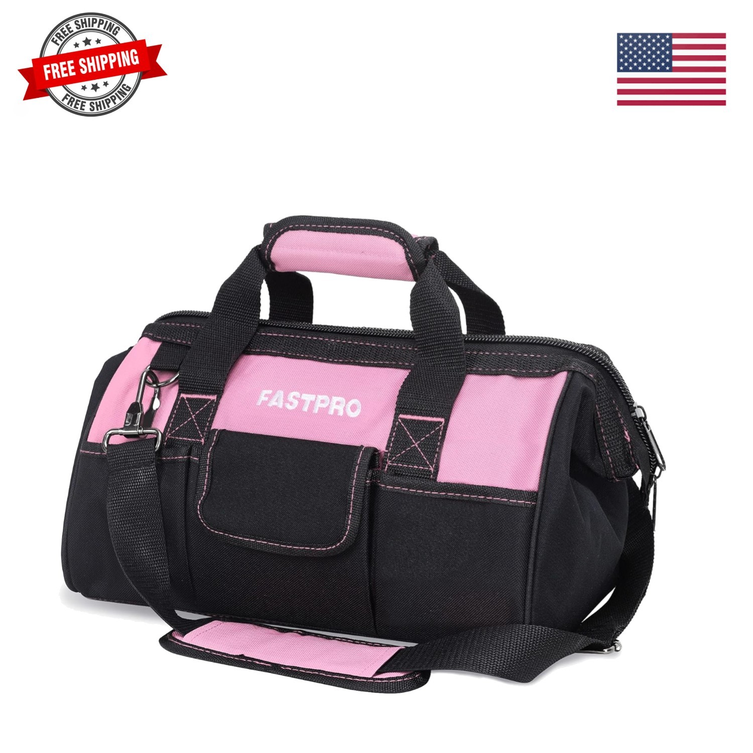 14-Inch Pink Tool Bag for Women, Zip-top Wide Mouth Open Tool Organizer, with…