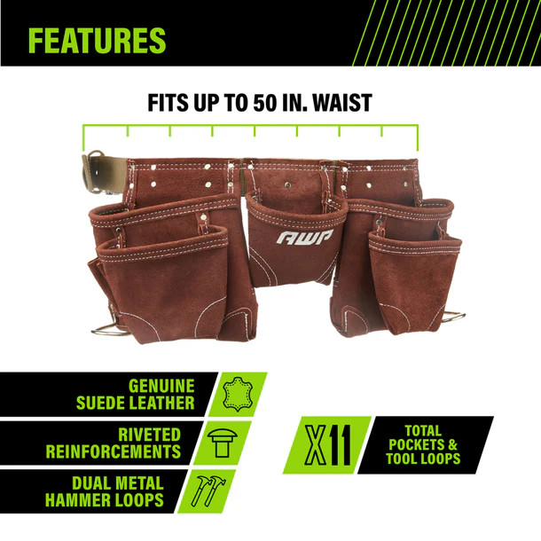 AWP Suede Tool Apron Leather Hammer Loop Genuine Leather 50″ Waist