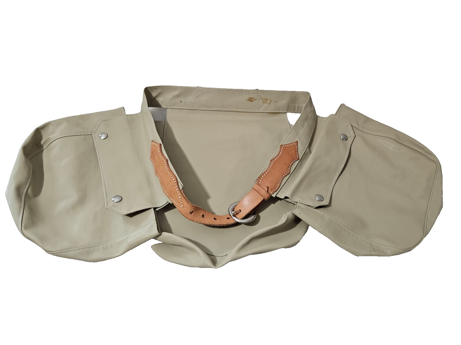 A.L.A. Tool Belt Unisex One Size Khaki Canvas Leather Trim Utility Work Apron