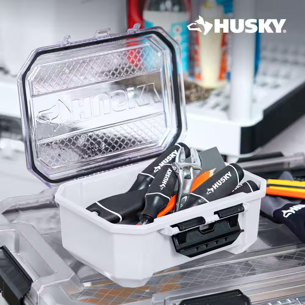 Husky Heavy Duty 0.8 gal Compact Waterproof White Storage Tote with Lid (4-Pack)