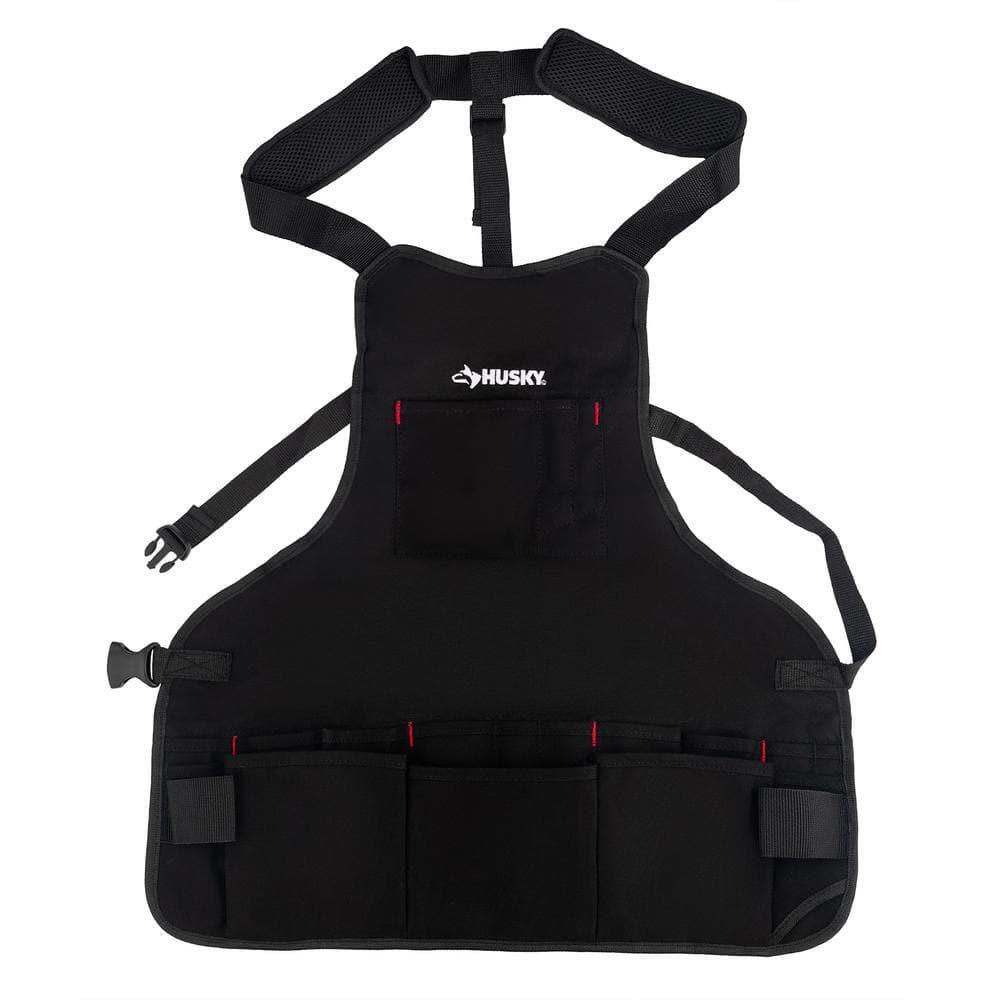 Canvas Work Apron 23 in. 16-Pocket Black Canvas Bib Tool Storage Organization