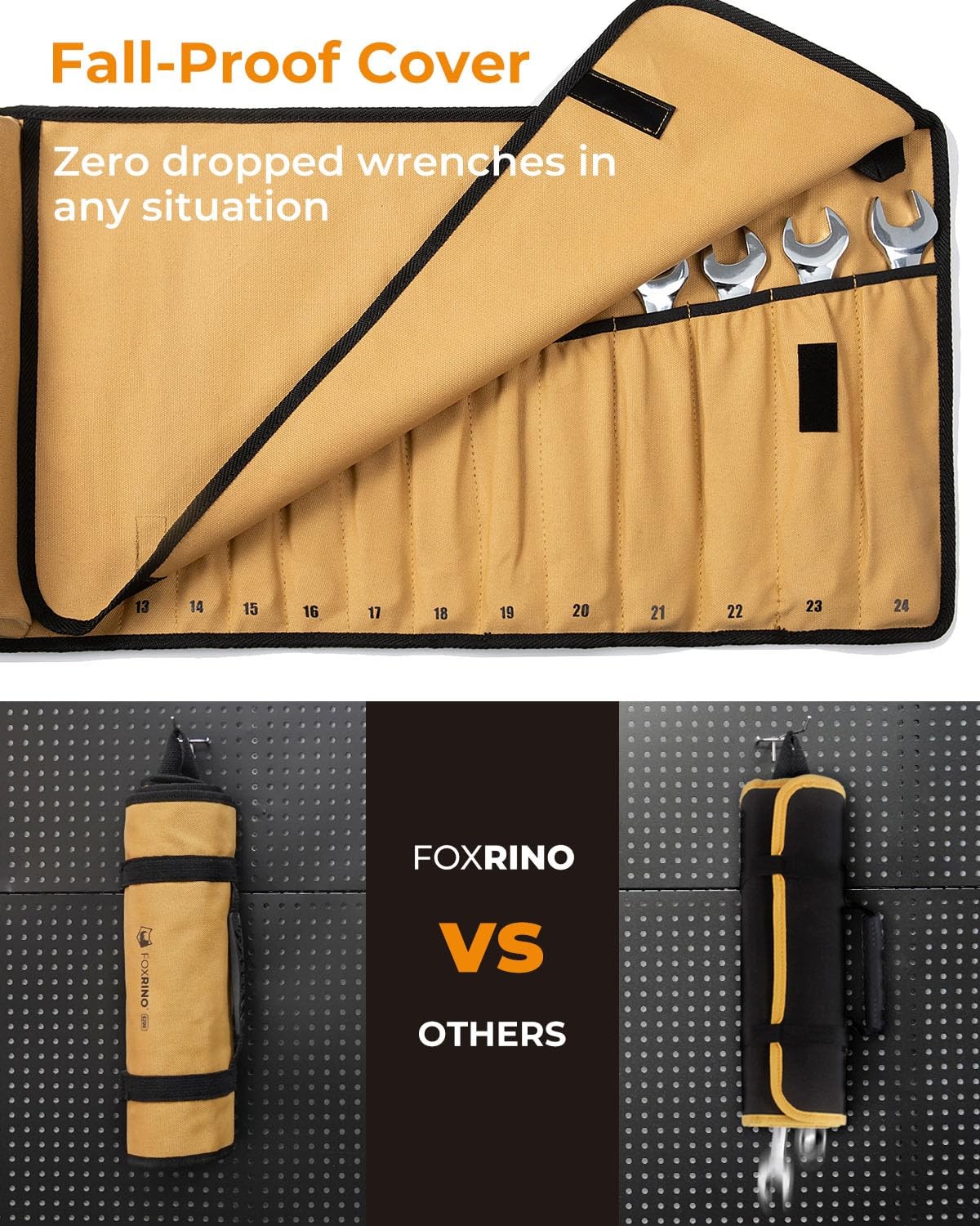 Foxrino Wrench Roll, Roll Up Pouch, 19-Pocket Heavy 19+1 Metric, Brown