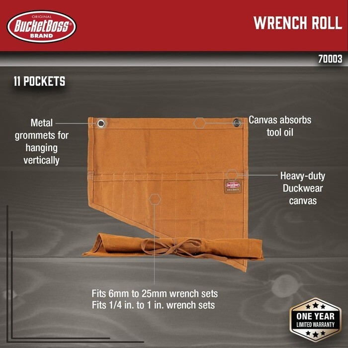 BucketBoss 70003 Tool and Wrench Set Roll with 11 Pockets in Brown