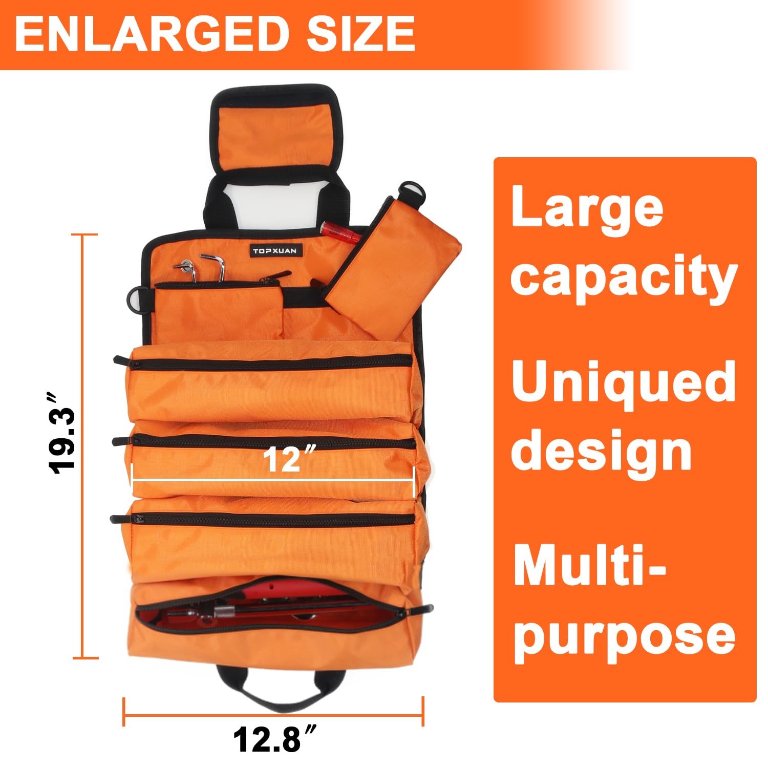Tool Bag Roll Up 4 Large Zipper pockets 2 detachable pockets for Hand Tools a…
