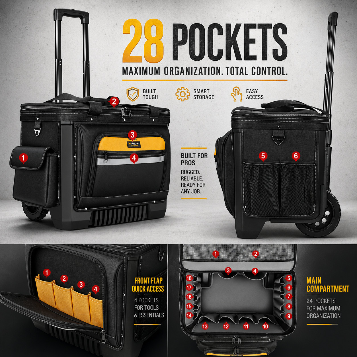 Rolling Tool Bag with Wheels | Heavy Duty 1680D Storage Organizer