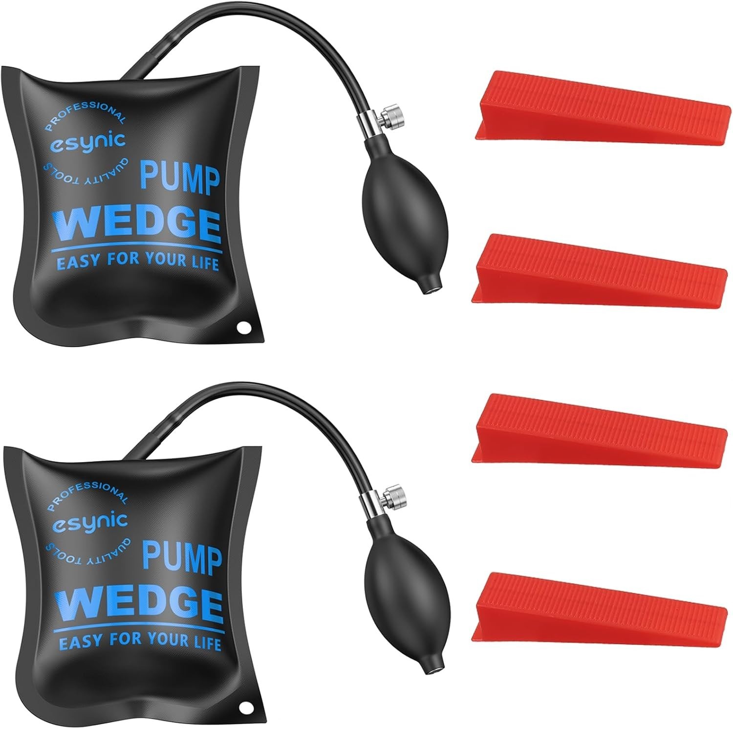 Heavy-Duty Air Wedge Bag Kit 2pc 300lbs w Quick-Release Valve & 4 Plastic Wedges
