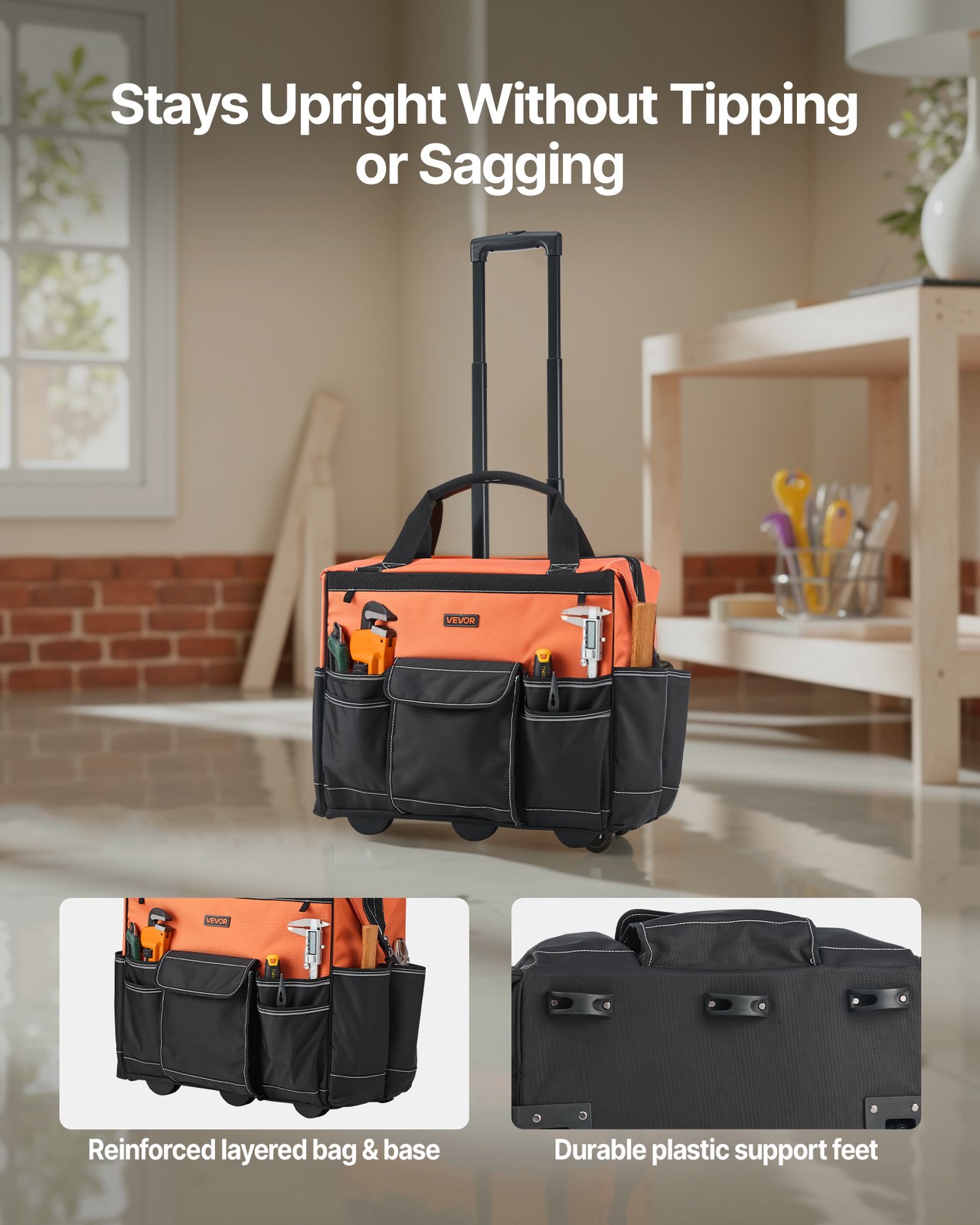 VEVOR Rolling Tool Bag 25/27/45/72 Pockets Heavy Duty Roller Tool Bag on Wheels