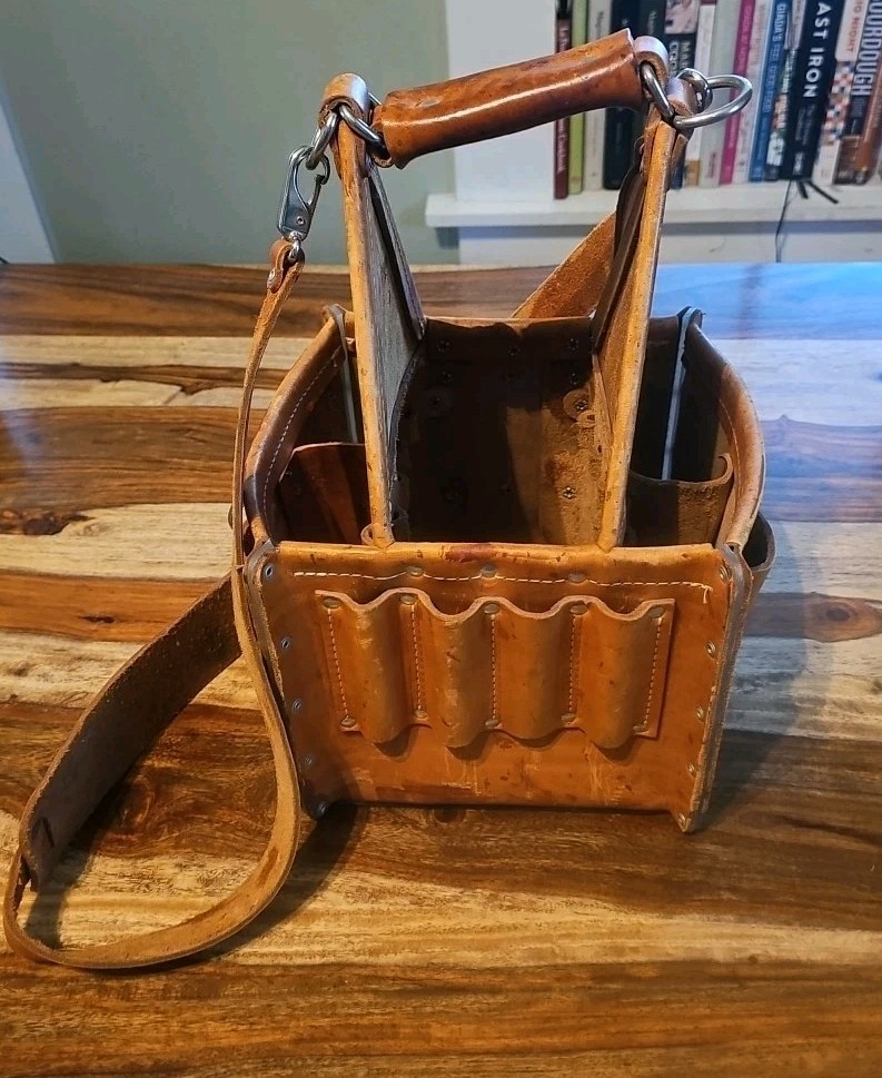 Ideal Tuff Tote 35-975 Leather Electrician Tool Bag Lineman Hand Crafted