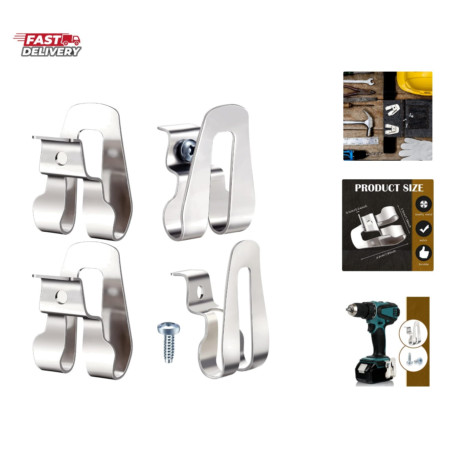 4 Pcs Belt Clips 304 Belt Hook Stainless Steel Drill Tool Clips with Screws P…