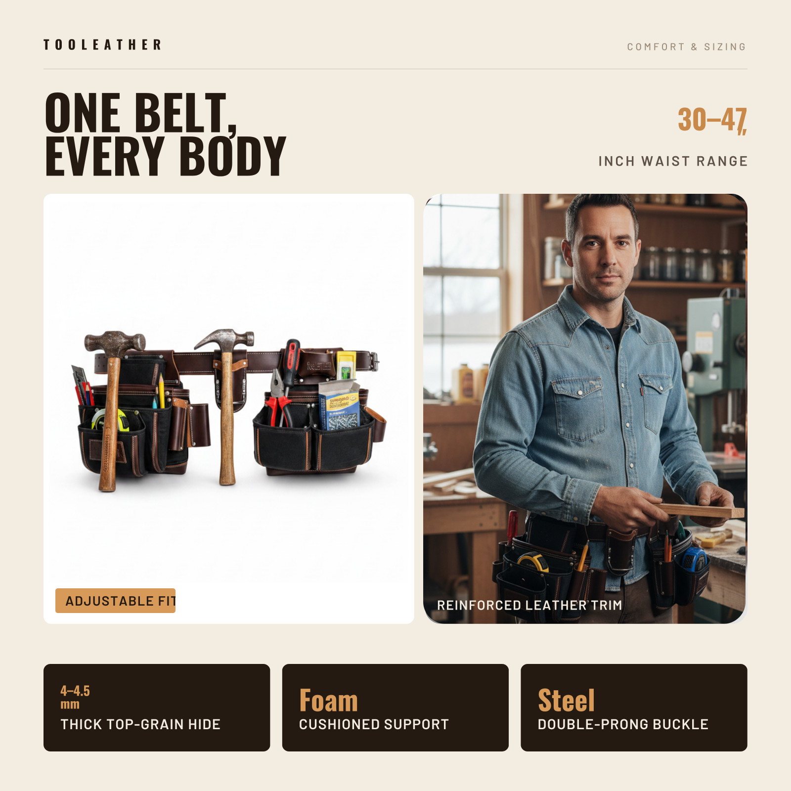 Leather Tool Belt for Men – Heavy Duty Carpenter Tool Belt with Multiple Pockets