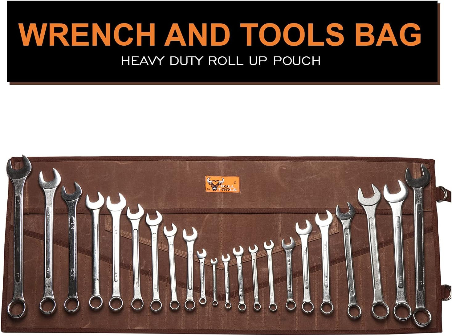 26 Pocket Wrench Organizer Roll-Up Bag Handcrafted Waxed Canvas Tool Pouch Heavy