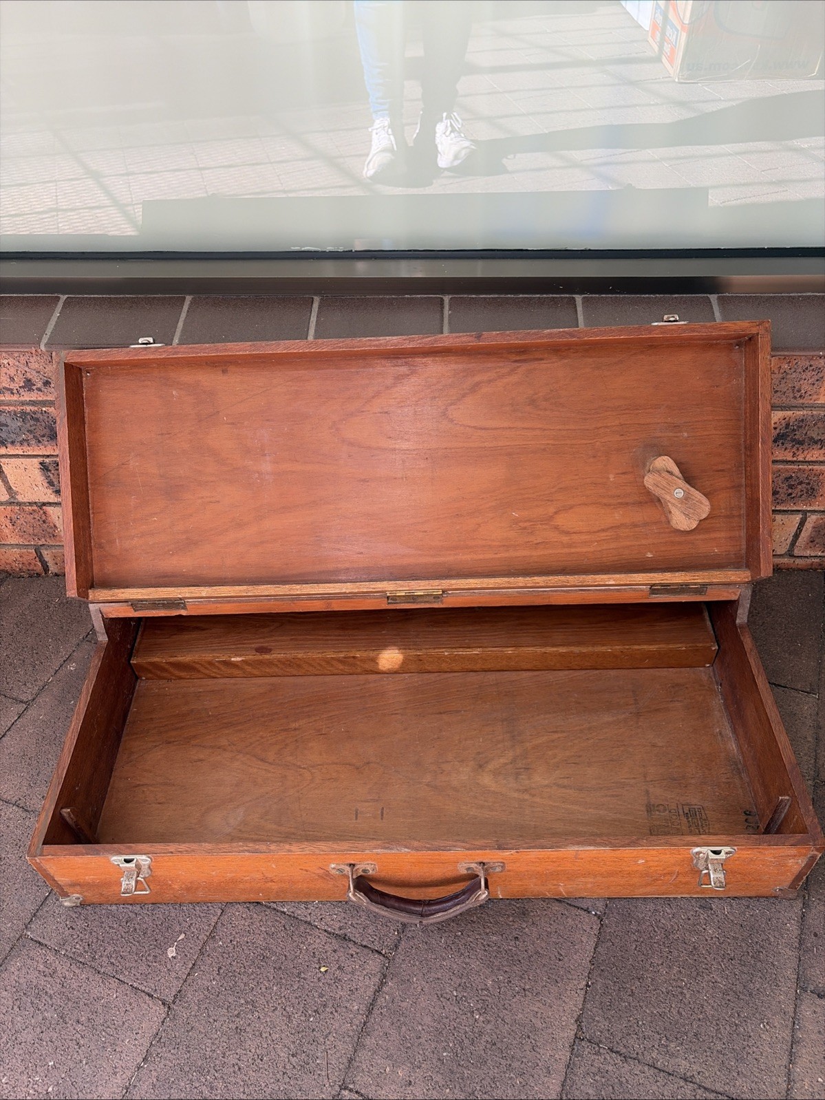Vintage Wooden Box Suitcase Case with Leather Handle 76 X 41 X 17cm