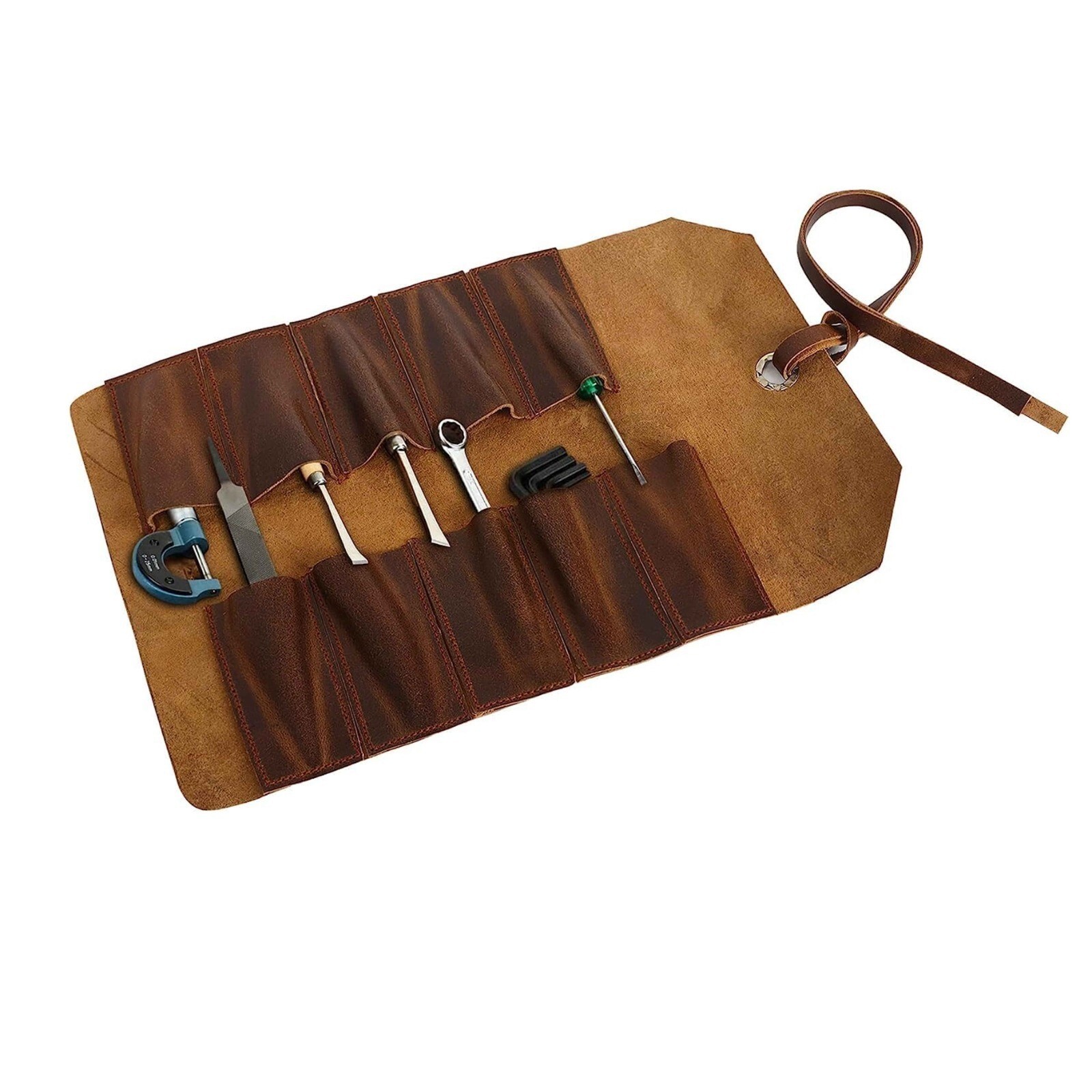 Leather Tool Roll Pouch – Wrench & Chisel Organizer Bag for Craftsmen Tools