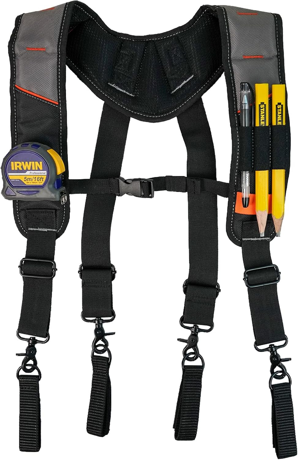 Comfortable Padded Tool Belt Suspenders with Phone Case & Attachment Loops