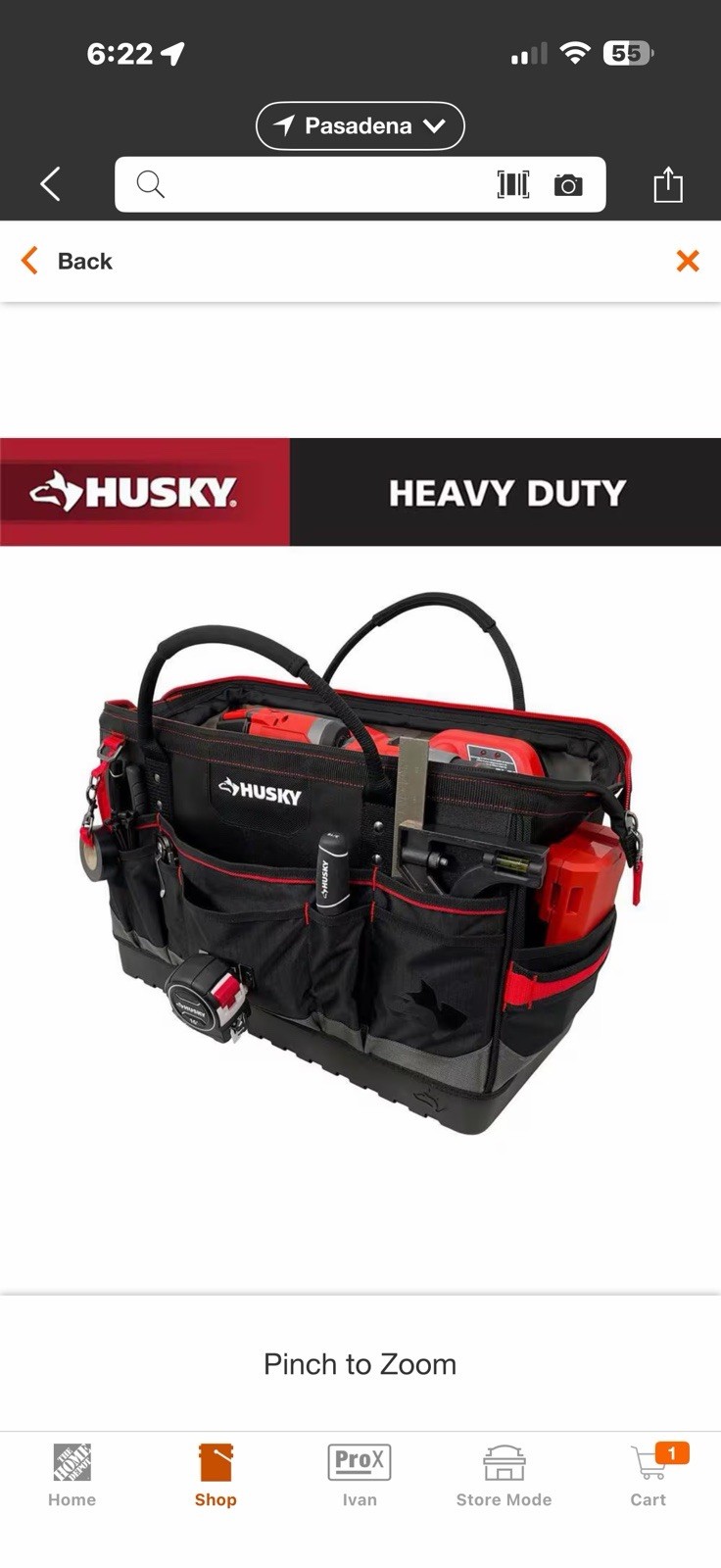 Husky Heavy-Duty 20 in. PRO Tool Bag NEW