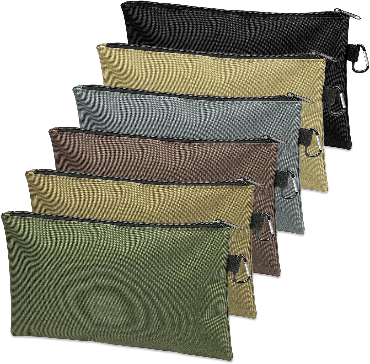 Tool Bag Zipper 6 Pack, Tan, Navy Green, Black, Light Brown, Grey, Mocha