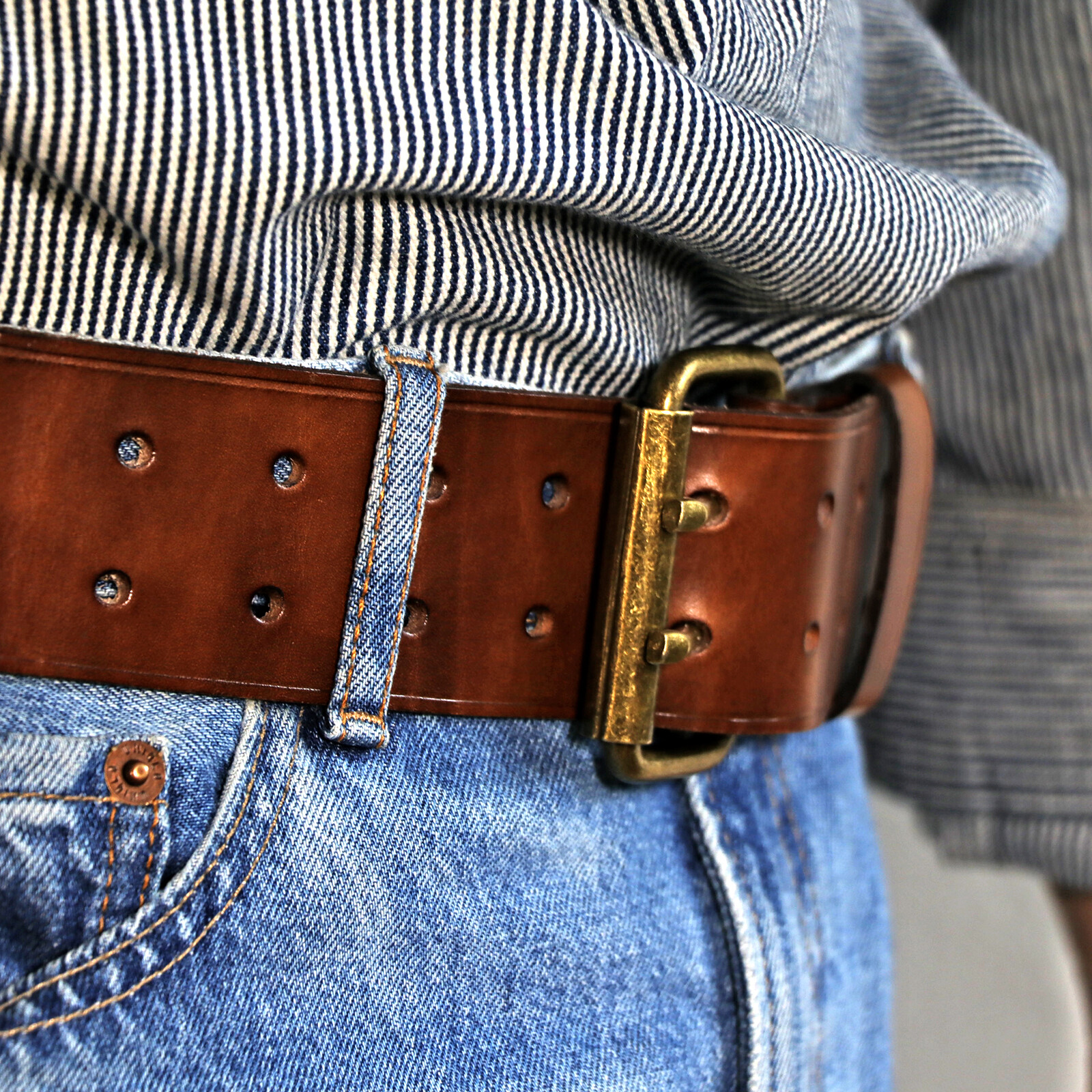 TOURBON Leather Tool Carrying Work Belt 2in Wide Rig Belt Double Roller Buckle