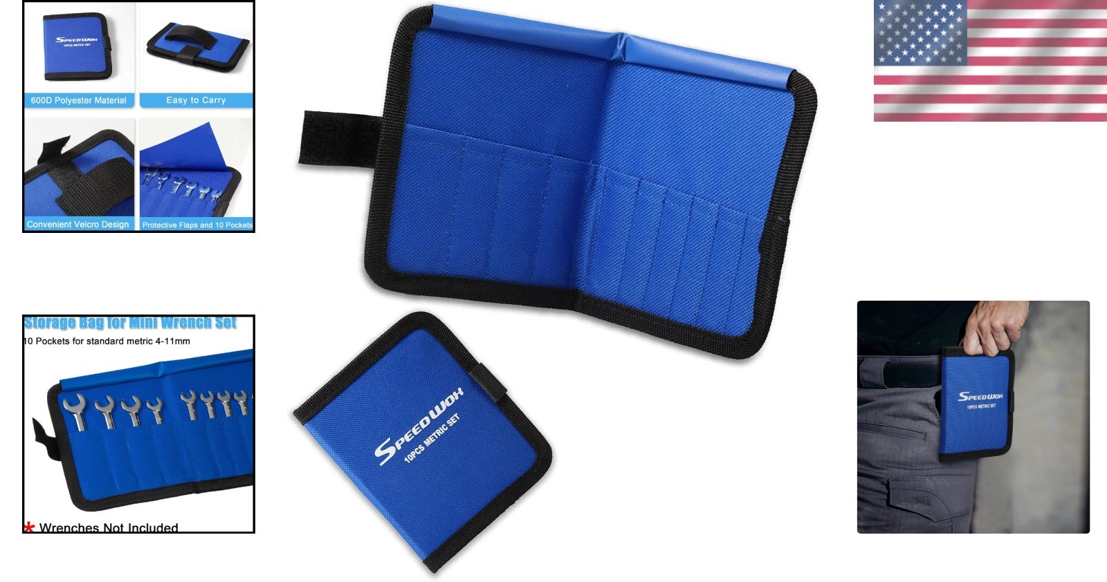 Durable Canvas Tool Organizer Bag with Protective Flap for Wrenches, Blue
