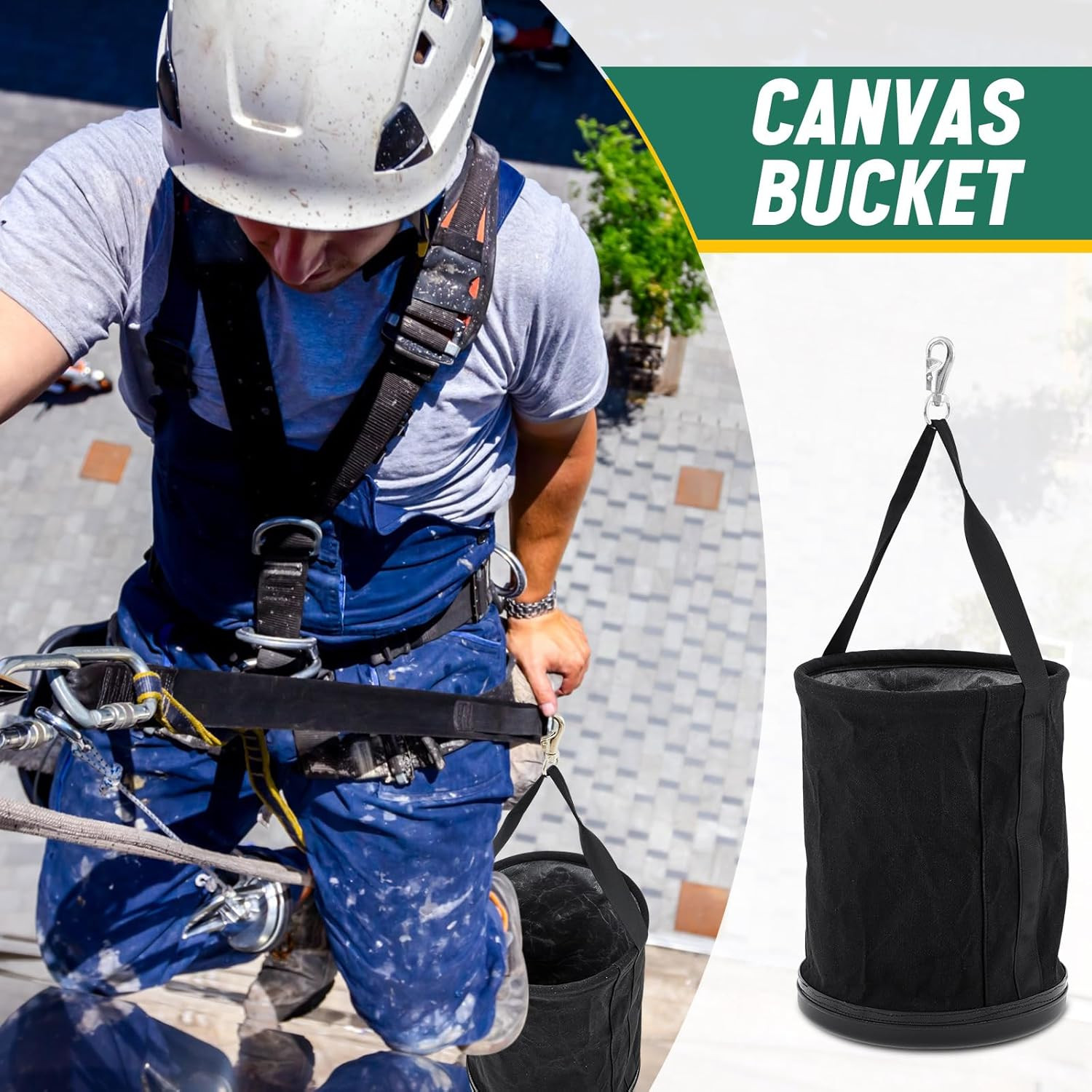 15″ Canvas Tool Bucket Bag (2 Pack) with Metal Hook – 150 Lbs Capacity