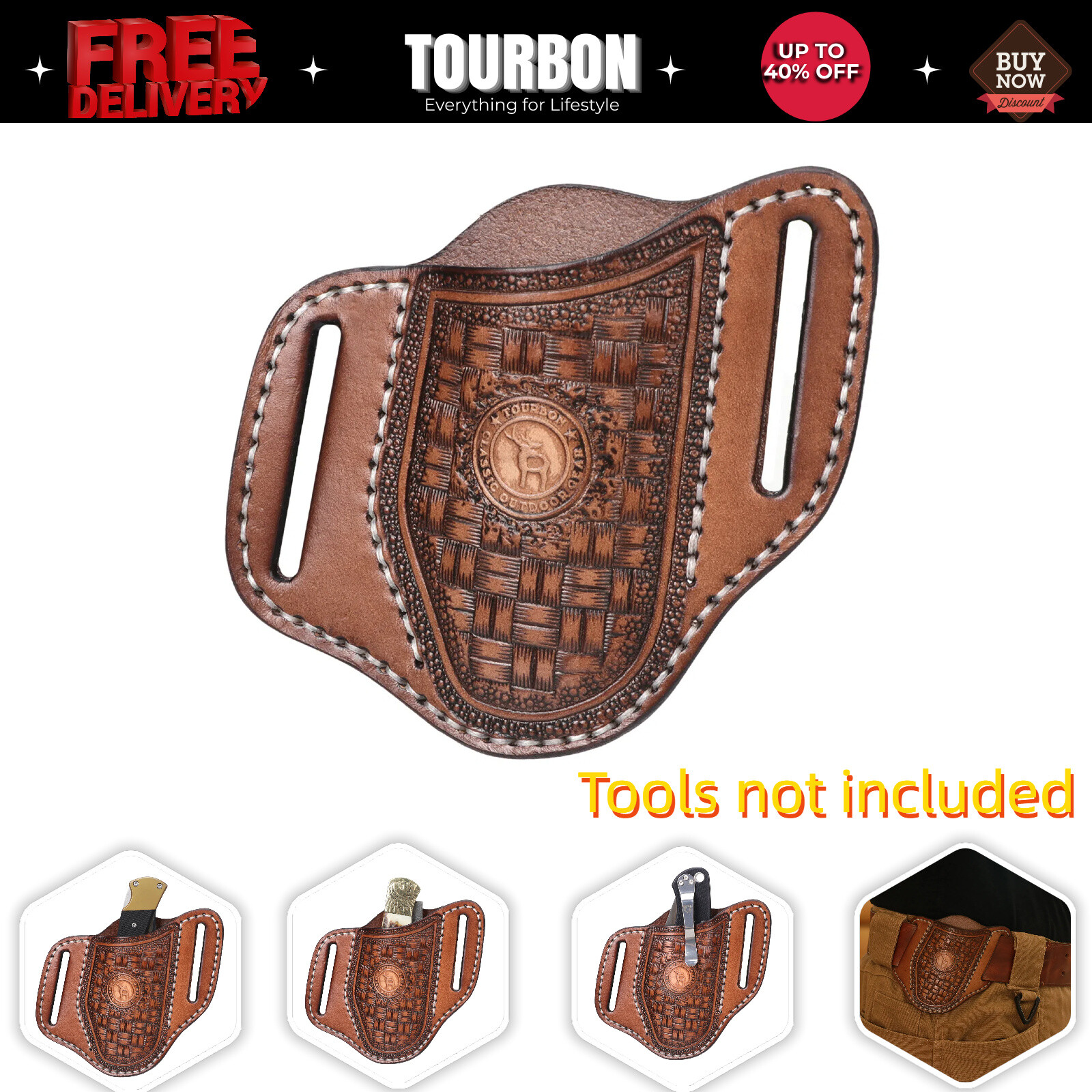 TOURBON Retro Leather Folding Knife Sheath Tool Pouch Knives Holder Belt Holster