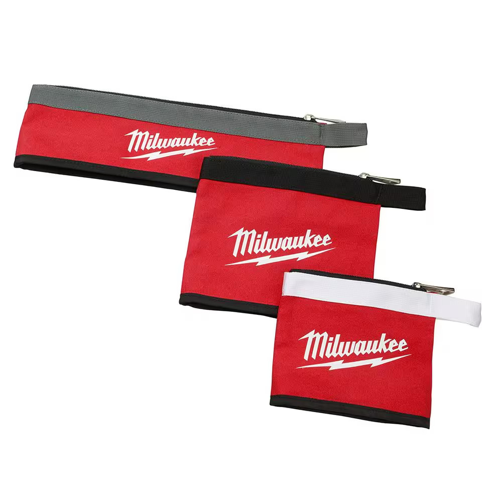 Milwaukee Tool Bags 3 Pack Zipper Pouches 14 8 6 in Red Durable Water Resistant