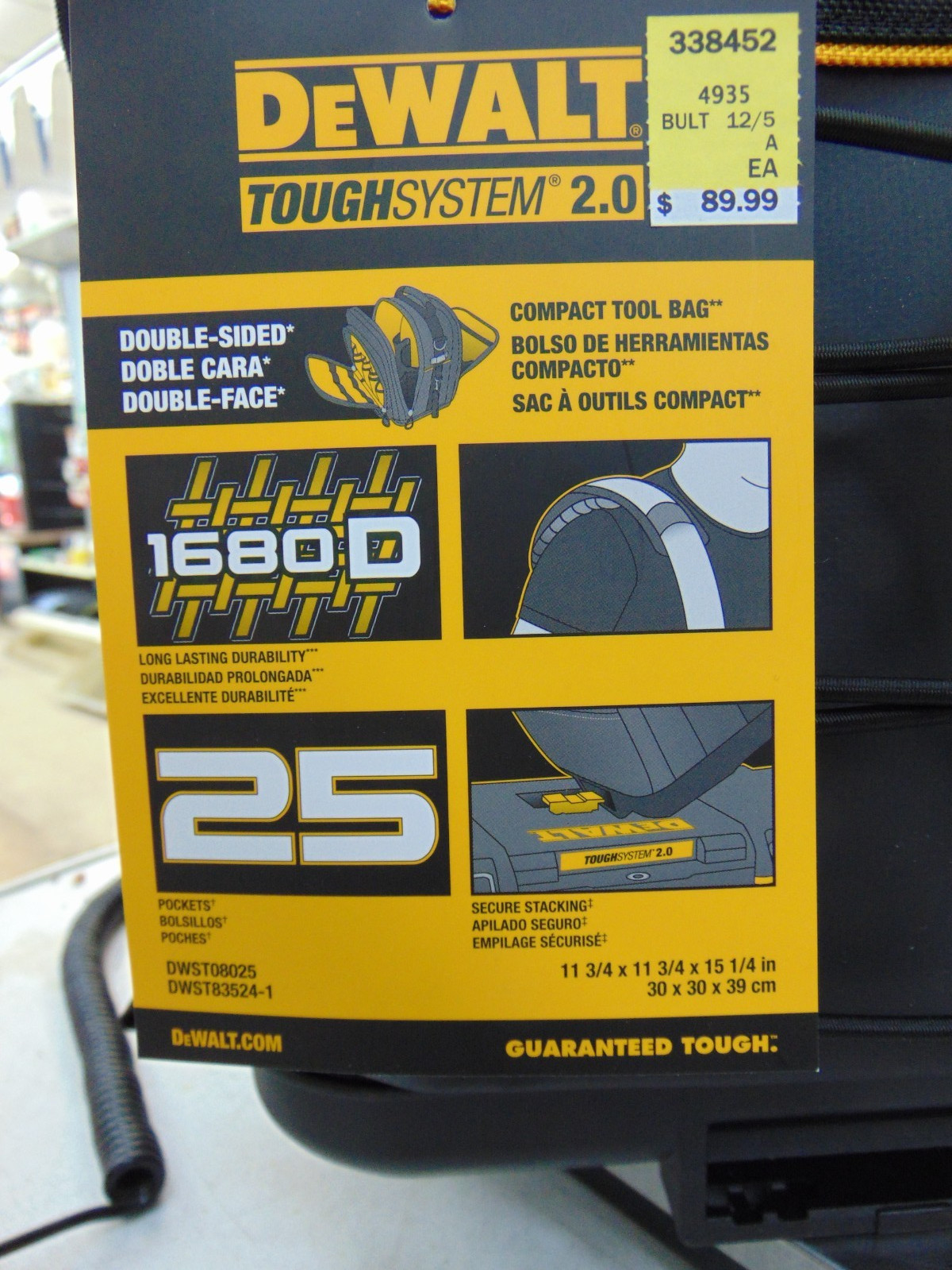 DeWALT DWST08025 TOUGHSYSTEM 2.0 Durable 1680D Compact Tool Bag w/ 25 Pockets