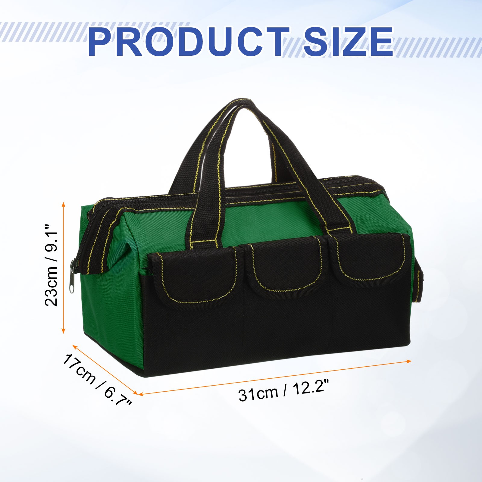 Wide Mouth Tool Bag 12.2 Inch Oxford Cloth Tote Bag, Army Green