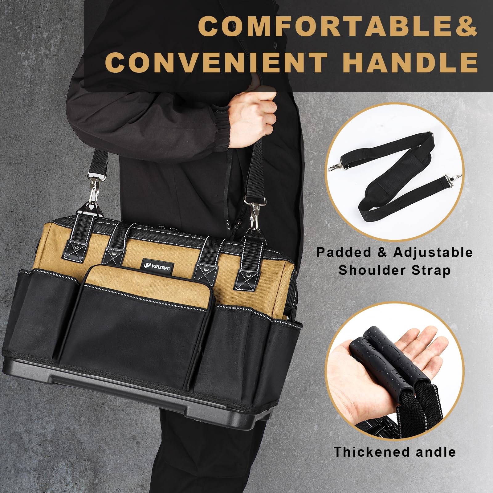 17Inch Large Heavy Duty Tool Bag Waterproof Hard Bottom Multiple Pockets Tote