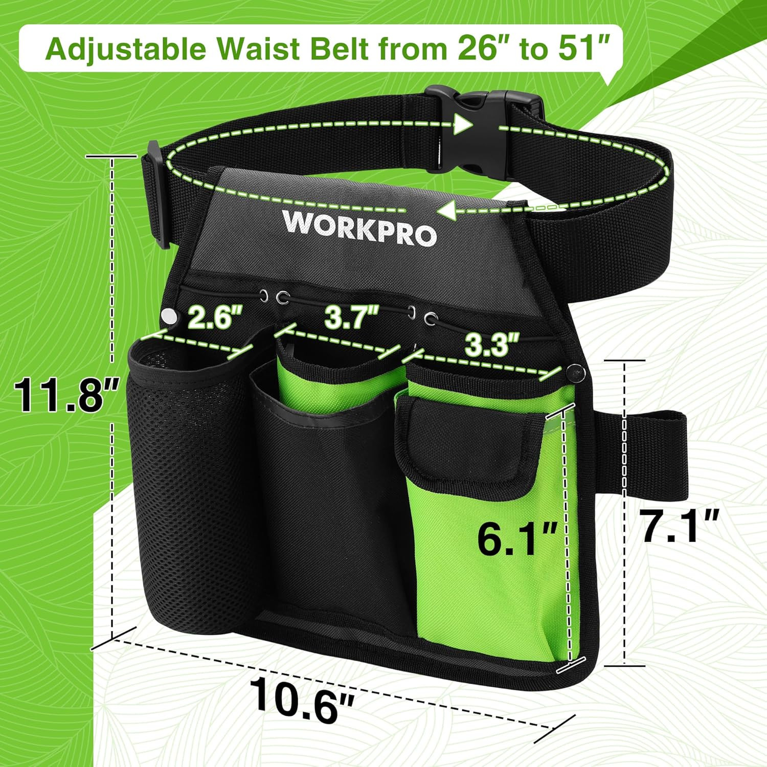 Garden Tool Belt, 5-Pocket Single Side Gardening Tool Pouch with Adjustable Wais