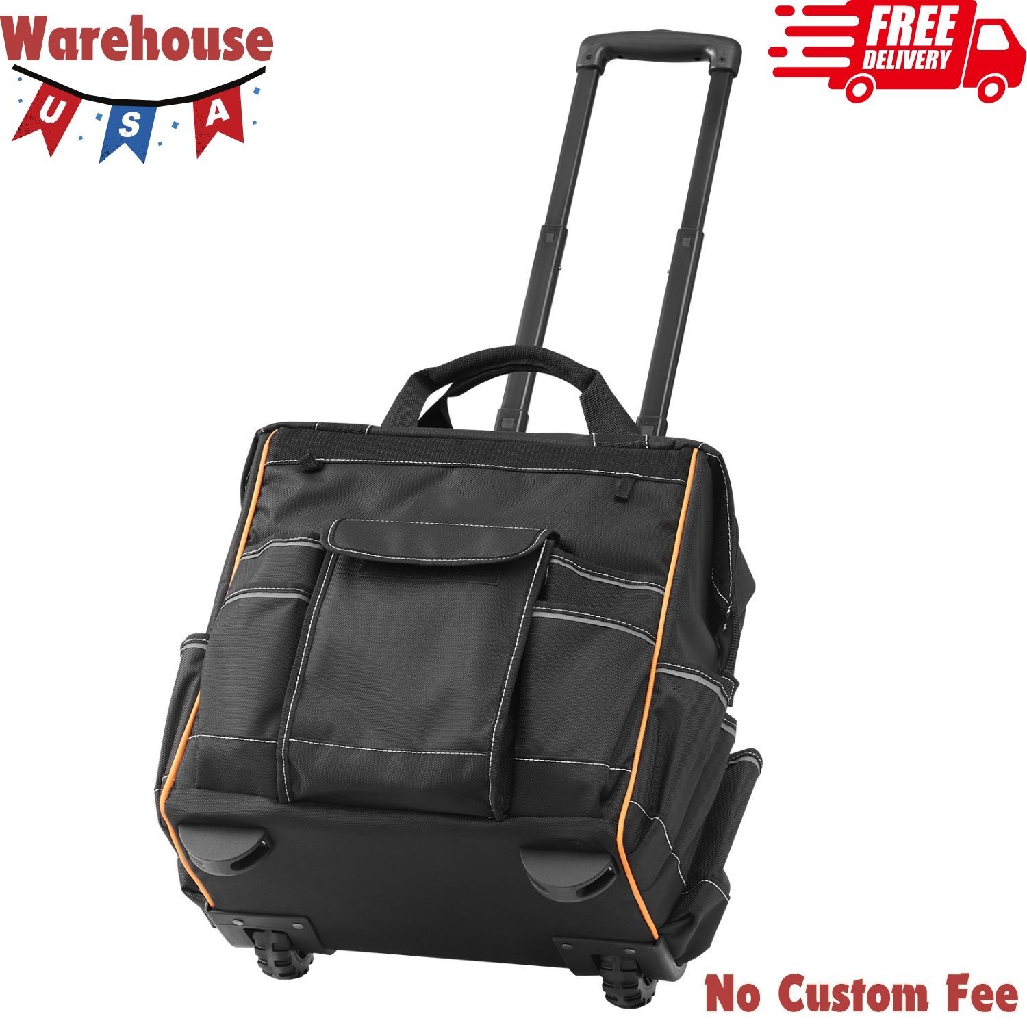 Rolling Tool Bag with Wheels, 110 lbs Load Capacity,25 Pockets,Adjustable Handle