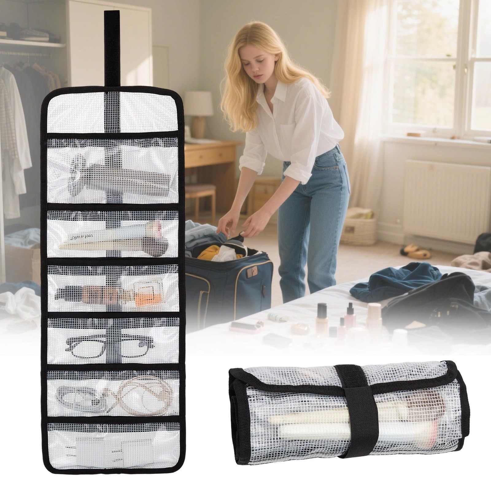 Small Roll Up Storage Bag, 6 Pockets Tool Kit, Suitable Small, 1-pack