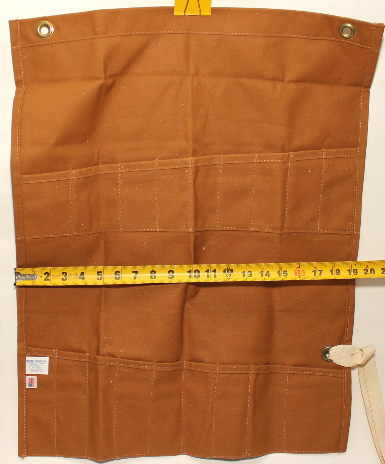 FISKARS Tan Canvas Tool Roll 18 Pockets 26″x20″ Brass Grommets Strap Made in USA