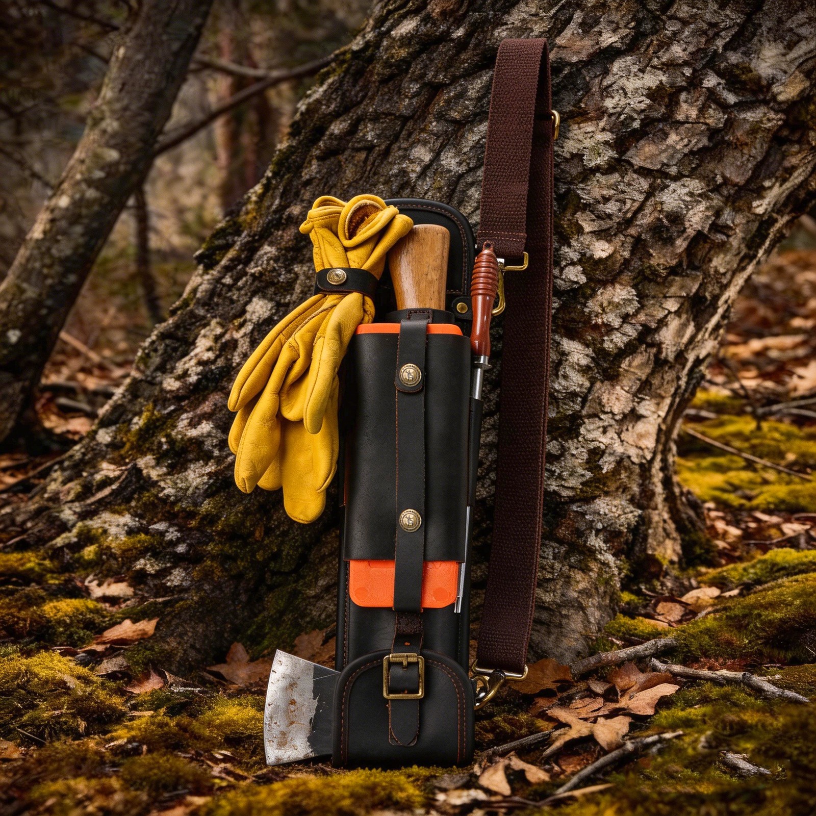 Tourbon Leather Logger Tool Bag Axe Felling Wedges Carry Pouch Flat File Holder