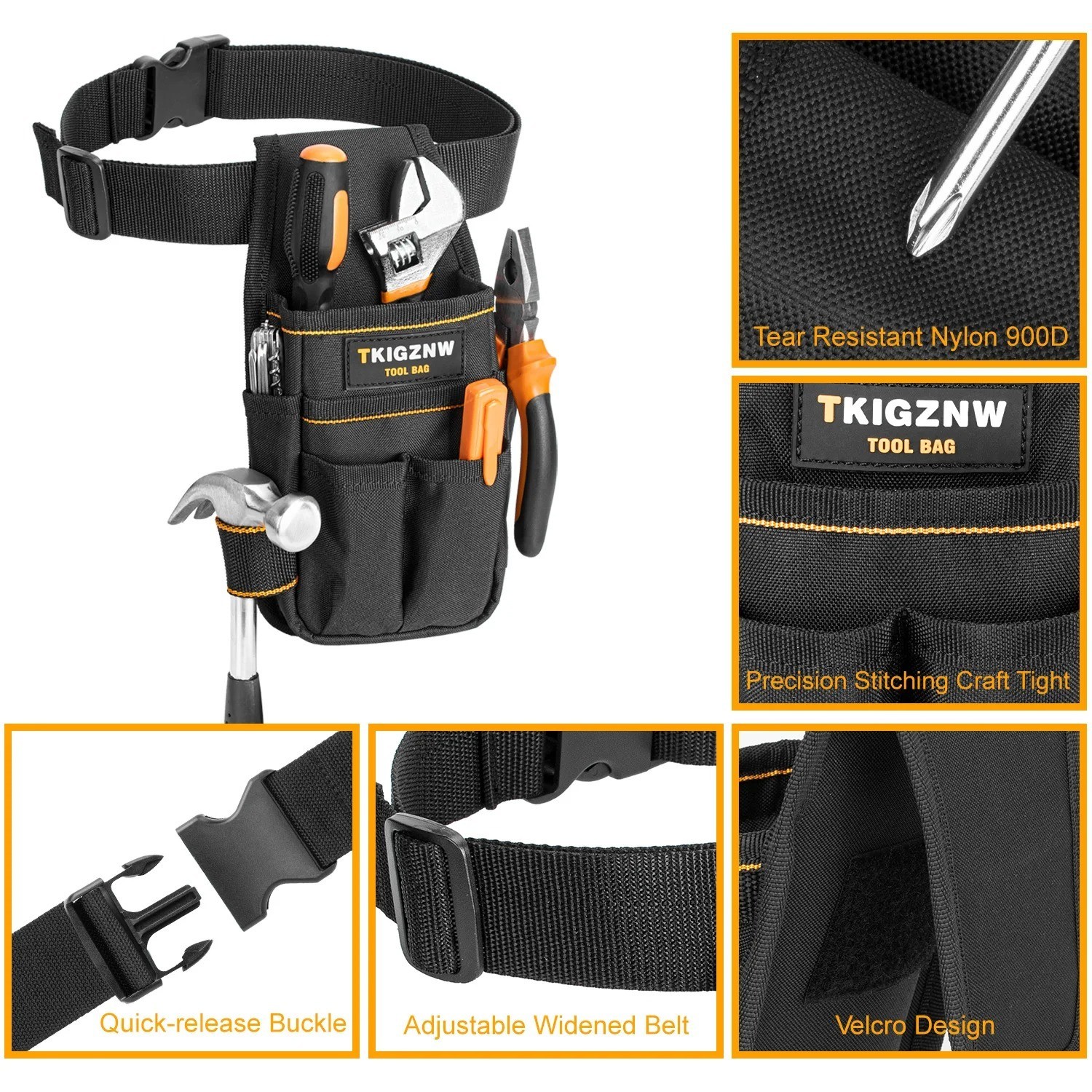 Heavy Duty Tool Pouch with Belt, 6 Pockets & Screwdriver Loops for Electricians