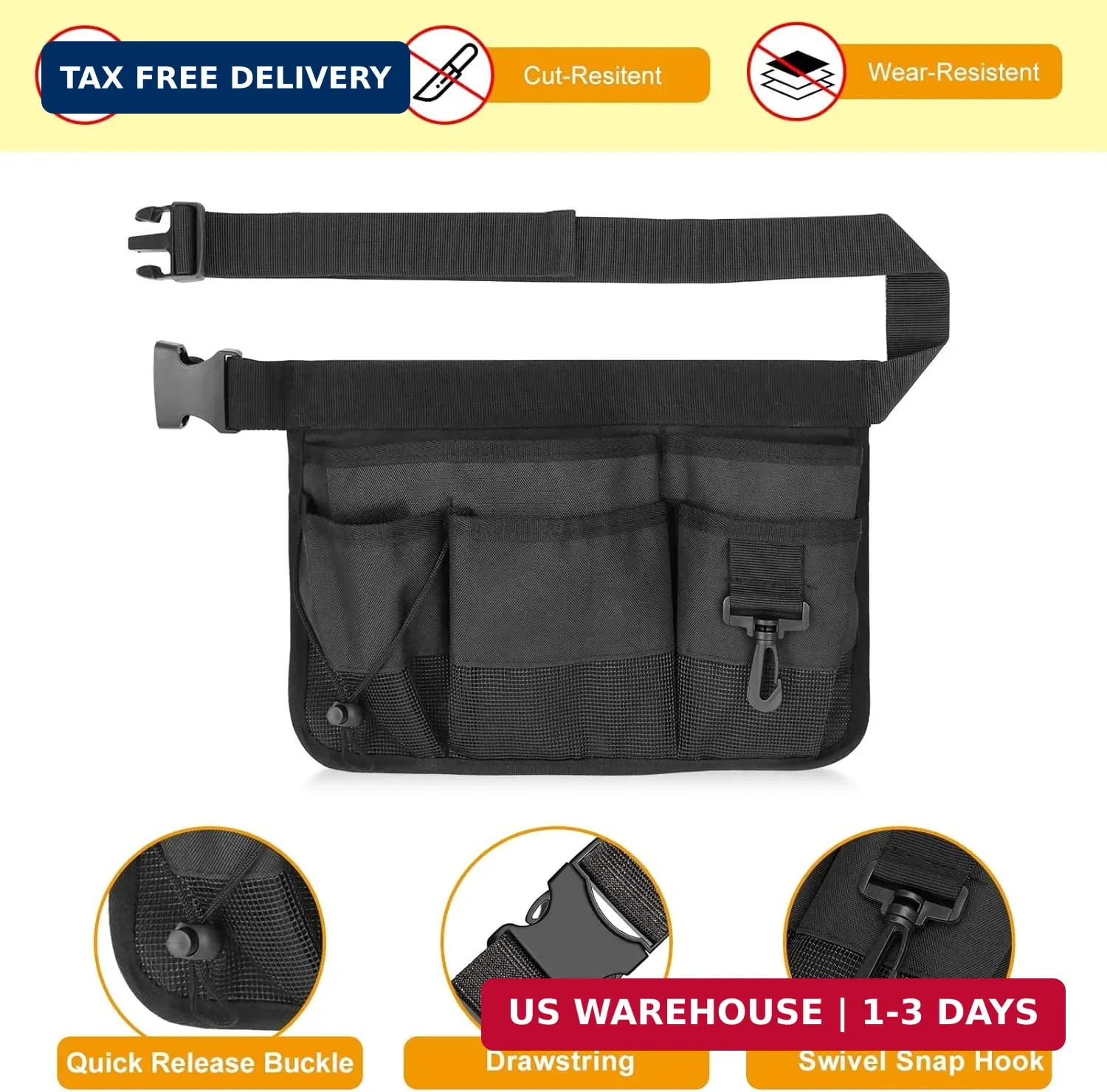 Gardening Tool Waist Bag Belt Heavy Duty Oxford Tool Apron with 7 Pockets of Dif