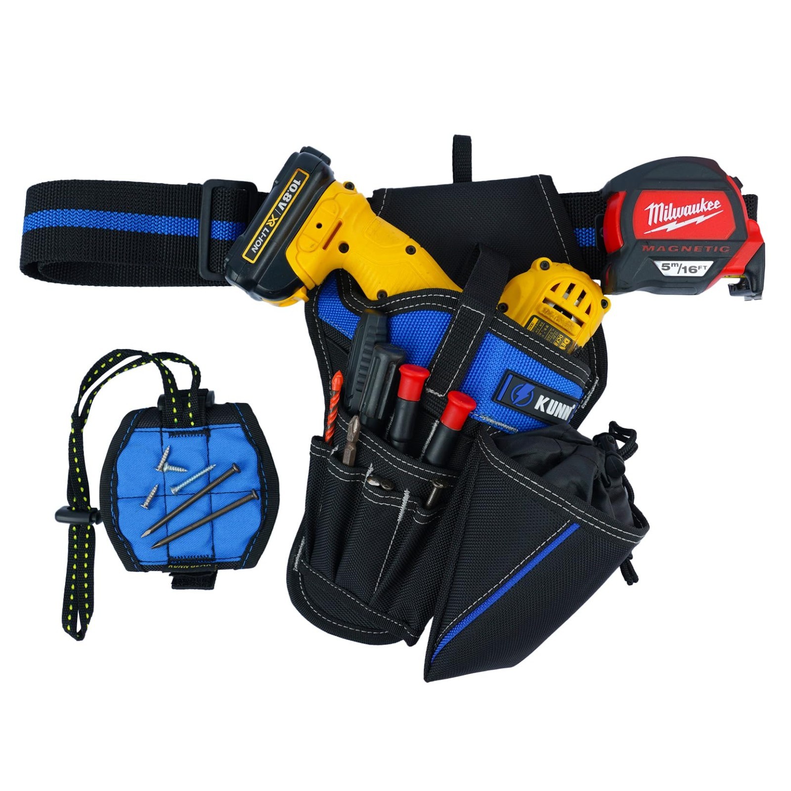 3-in-1 Right-Handed Drill Holster Set, Magnetic Wristband & Tool Belt, Impact Dr