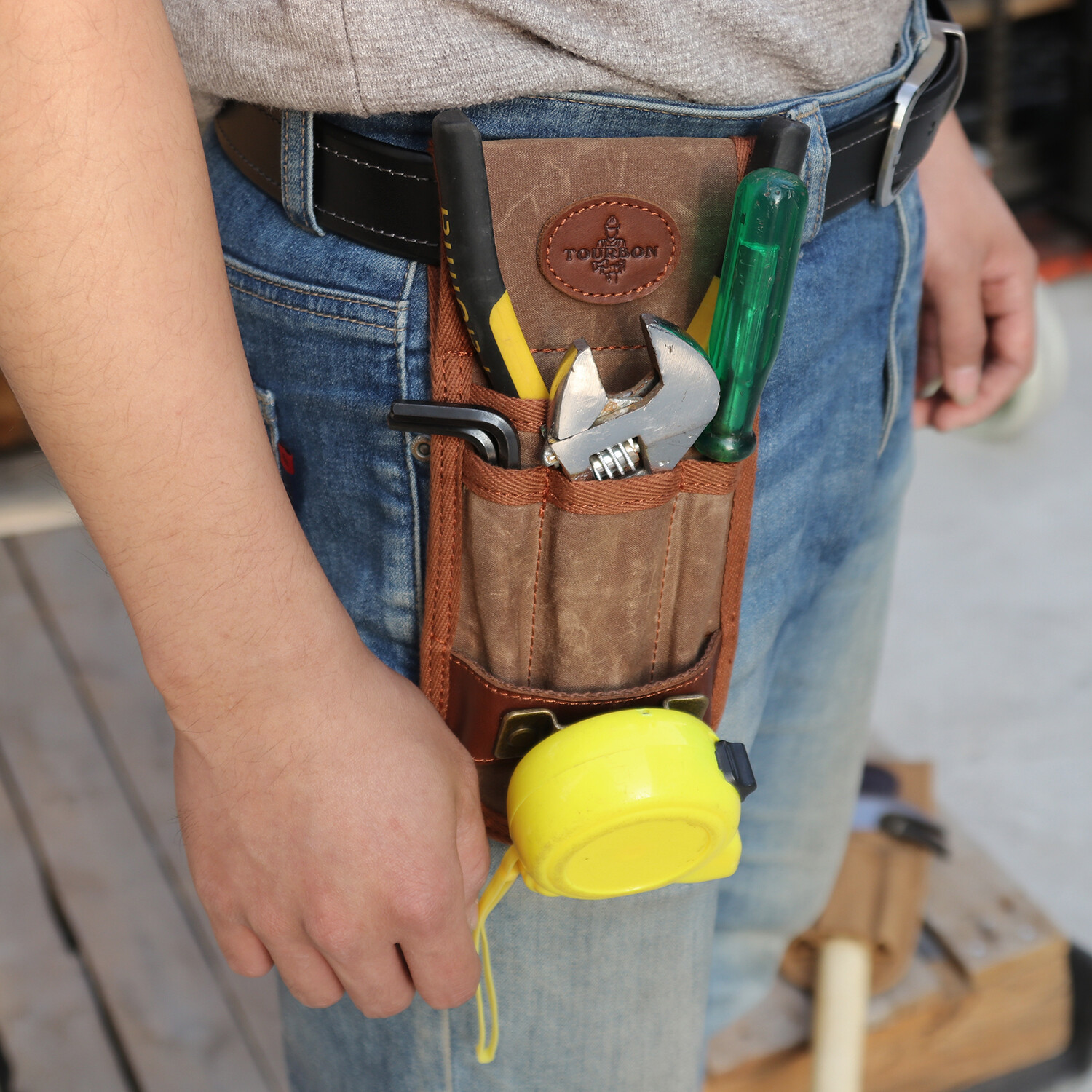 🔥Tourbon Tools Belt Carry Pouch Wrench Tape Measure Holder Electrician Pockets✅