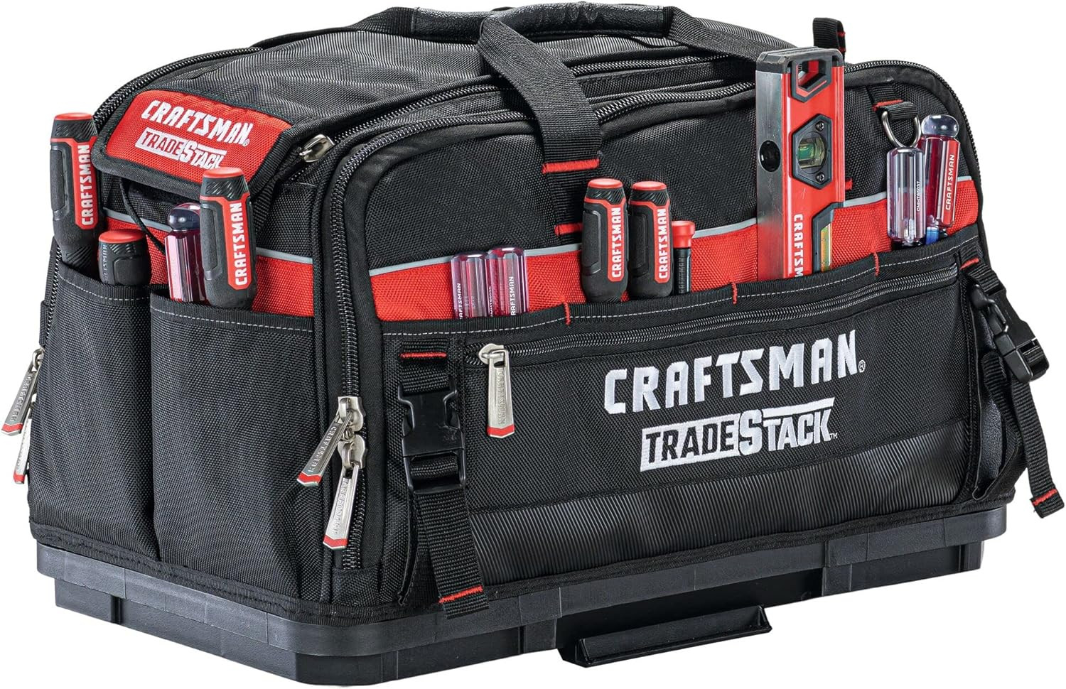 TRADESTACK Tool Bag, 22.5”, Durable Polyester, Black and Red (CMST21450)