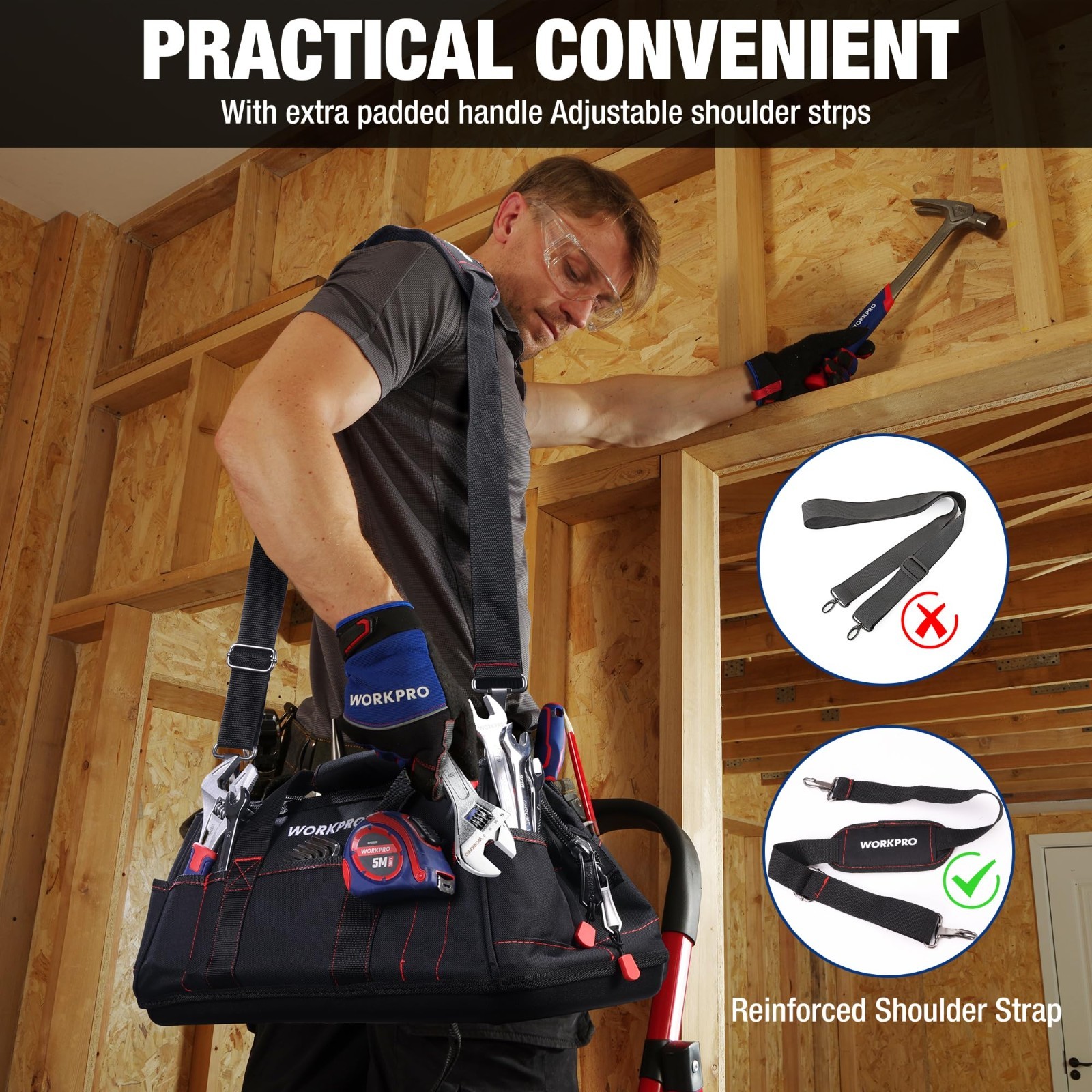16″ Wide Mouth Tool Storage Bag with Waterproof Base, Heavy-Duty Organizer, Dura