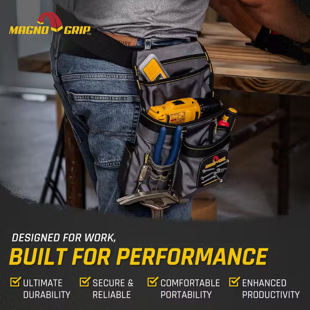 11 In. 10-Pocket Platinum Magnetic Tool Pouch with Belt