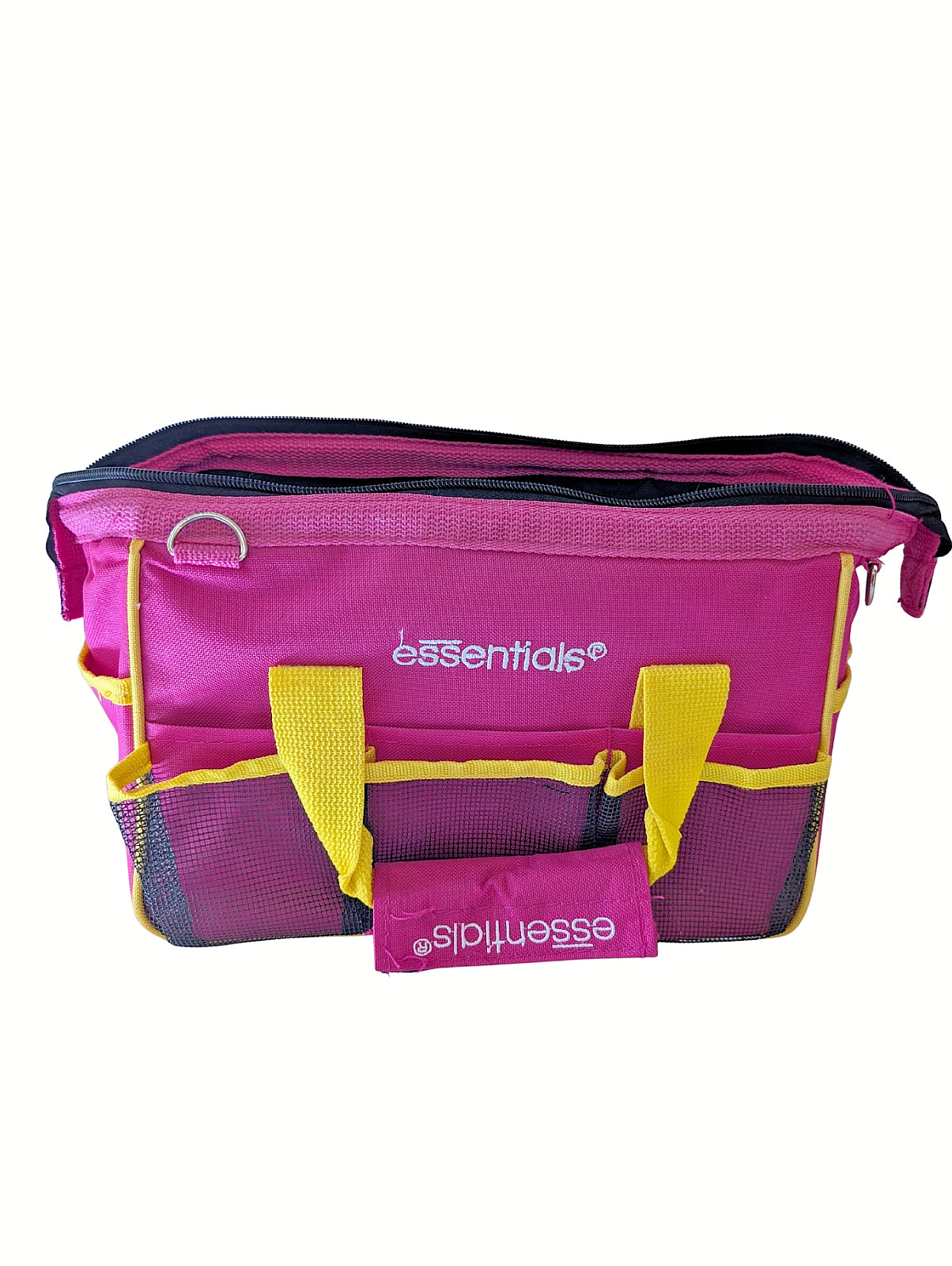 Essentials Pink and Yellow Tool Bag 15x8x7in Multi Pockets Used Carry Handles