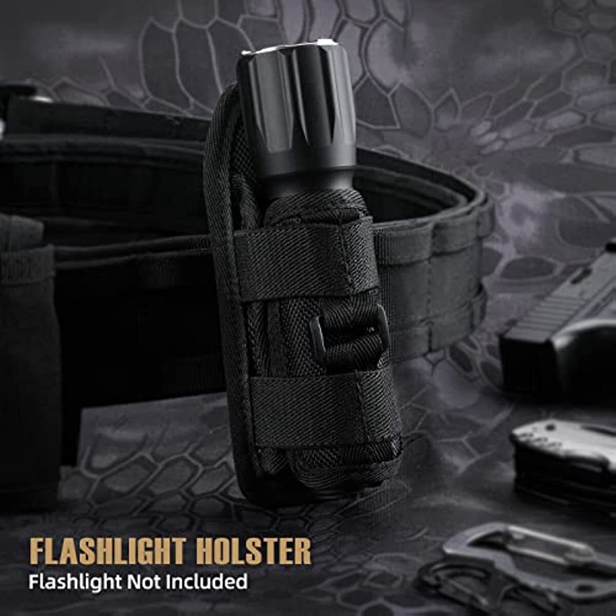 Tactical Molle Torch Holster Case Belt Torch Cover 360° Rotatable Flashlight Bag