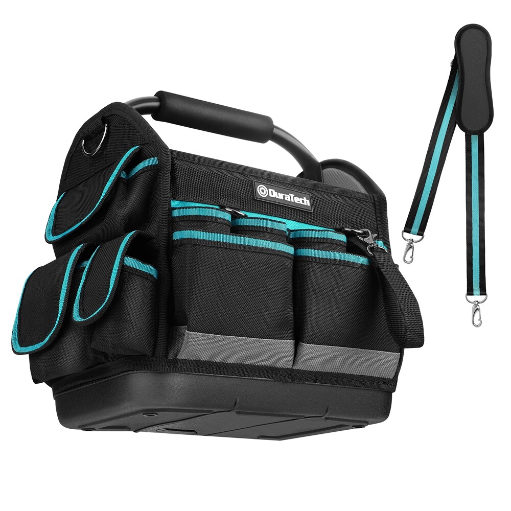 DURATECH 12 Inch Tool Tote with Waterproof Hard Bottom Electrician Tool Bag New